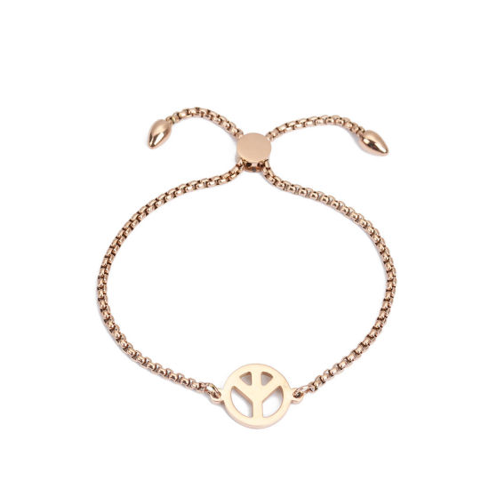 Bild von 304 Edelstahl Einstellbares Slider/ Slide Armband Schieberarmband Rosegold Rund 26.3cm - 25.3cm lang, 50 Strange