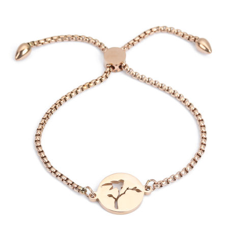 304 Нержавеющая Сталь Регулируемая Боло Слайдер / Слайд-браслет Розово-золотой Дерево Птица 26.3см - 25.3см Длина, 50 ШТ