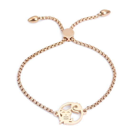 Bild von 304 Edelstahl Einstellbares Slider/ Slide Armband Schieberarmband Rosegold Rund Eule 25.3cm - 24.3cm lang, 50 Strange