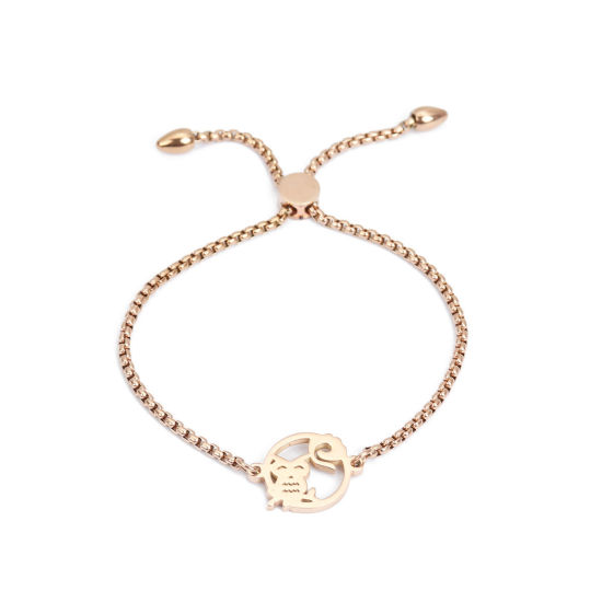Bild von 304 Edelstahl Einstellbares Slider/ Slide Armband Schieberarmband Rosegold Rund Eule 25.3cm - 24.3cm lang, 50 Strange