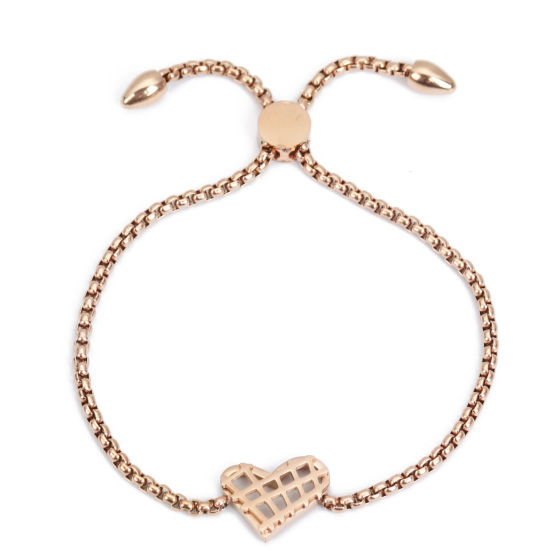 Bild von 304 Edelstahl Einstellbares Slider/ Slide Armband Schieberarmband Rosegold Herz Filigran 23.6cm lang, 50 Strange