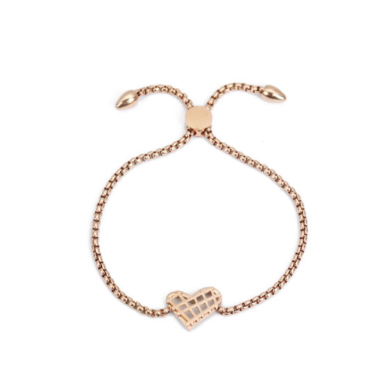 Bild von 304 Edelstahl Einstellbares Slider/ Slide Armband Schieberarmband Rosegold Herz Filigran 23.6cm lang, 50 Strange