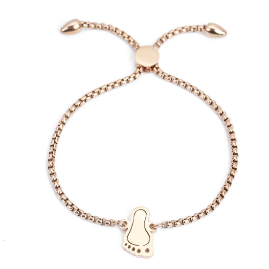 Picture of 304 Stainless Steel Adjustable Slider/ Slide Bolo Bracelets Rose Gold Feet 25.3cm(10") - 24.3cm(9 5/8") long, 50 PCs