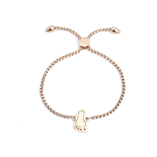 Picture of 304 Stainless Steel Adjustable Slider/ Slide Bolo Bracelets Rose Gold Feet 25.3cm(10") - 24.3cm(9 5/8") long, 50 PCs
