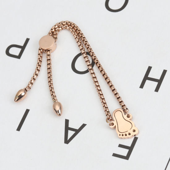 Picture of 304 Stainless Steel Adjustable Slider/ Slide Bolo Bracelets Rose Gold Feet 25.3cm(10") - 24.3cm(9 5/8") long, 50 PCs