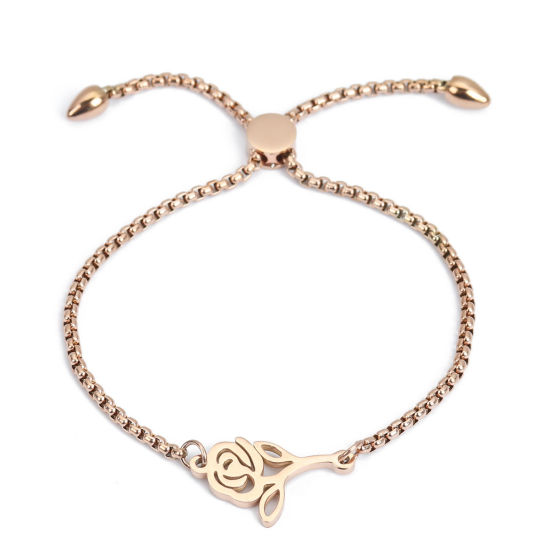 Immagine di 304 Acciaio Inossidabile Slider Regolabile Bolo Bracciale / Presentazione Oro Rosa Rosa 26.3cm - 25.3cm Lunghezza, 50 Pz