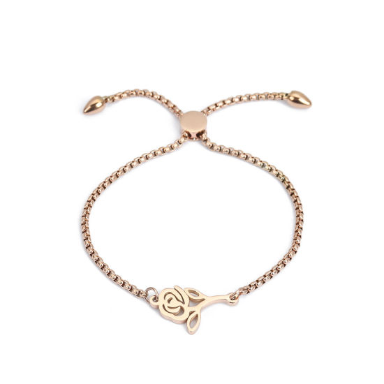 Immagine di 304 Acciaio Inossidabile Slider Regolabile Bolo Bracciale / Presentazione Oro Rosa Rosa 26.3cm - 25.3cm Lunghezza, 50 Pz