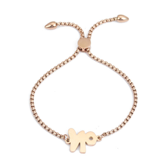 Imagen de 304 Acero Inoxidable Ajustable Slider/ Slide Pulsera Oro Rosa " NO " 26.3cm - 25.3cm longitud, 50 Unidades