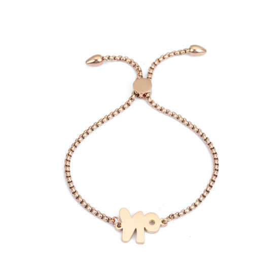 Imagen de 304 Acero Inoxidable Ajustable Slider/ Slide Pulsera Oro Rosa " NO " 26.3cm - 25.3cm longitud, 50 Unidades