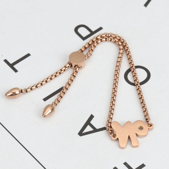 Imagen de 304 Acero Inoxidable Ajustable Slider/ Slide Pulsera Oro Rosa " NO " 26.3cm - 25.3cm longitud, 50 Unidades