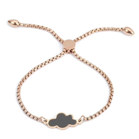 Immagine di 304 Acciaio Inossidabile Slider Regolabile Bolo Bracciale / Presentazione Oro Rosa Nero Nuvole 26.3cm - 25.3cm Lunghezza, 50 Pz