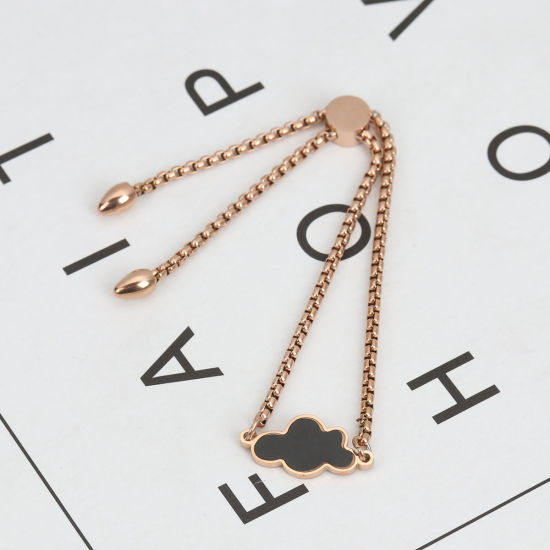 Immagine di 304 Acciaio Inossidabile Slider Regolabile Bolo Bracciale / Presentazione Oro Rosa Nero Nuvole 26.3cm - 25.3cm Lunghezza, 50 Pz