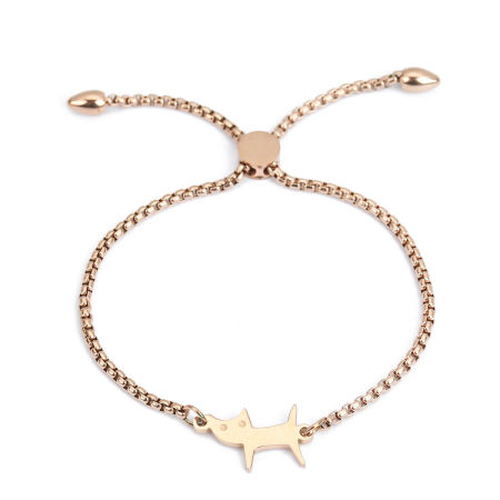 304 Stainless Steel Adjustable Slider/ Slide Bolo Bracelets Rose Gold Cat Animal 26.3cm(10 3/8") - 25.3cm(10") long, 50 PCs