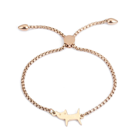 Bild von 304 Edelstahl Einstellbares Slider/ Slide Armband Schieberarmband Rosegold Katze 26.3cm - 25.3cm lang, 50 Strange