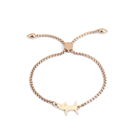 Bild von 304 Edelstahl Einstellbares Slider/ Slide Armband Schieberarmband Rosegold Katze 26.3cm - 25.3cm lang, 50 Strange