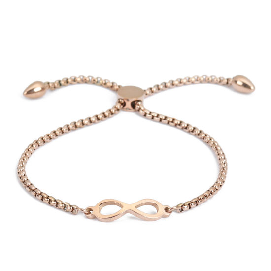 Bild von 304 Edelstahl Einstellbares Slider/ Slide Armband Schieberarmband Rosegold Unendlichkeit Symbol  26.3cm - 25.3cm lang, 50 Strange