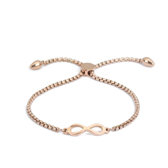 Bild von 304 Edelstahl Einstellbares Slider/ Slide Armband Schieberarmband Rosegold Unendlichkeit Symbol  26.3cm - 25.3cm lang, 50 Strange