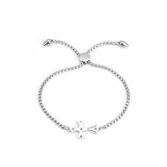 Image de Bracelet Bolo Réglable Nœud Glissé en 304 Acier Inoxydable Argent Mat Croix 26.3cm - 25.3cm long, 50 Pièces