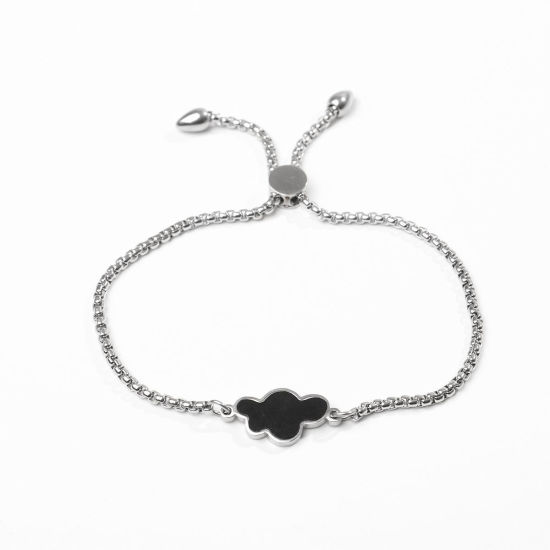 Picture of 304 Stainless Steel Adjustable Slider/ Slide Bolo Bracelets Silver Tone Cloud 26.3cm(10 3/8") - 25.3cm(10") long, 50 PCs