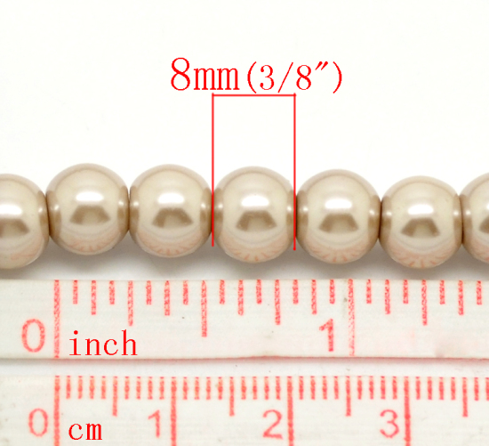 Picture of Glass Pearl Imitation Beads Round Light Coffee About 8mm Dia, Hole: Approx 1mm, 82cm long, 5 Strands (Approx 110 PCs/Strand)