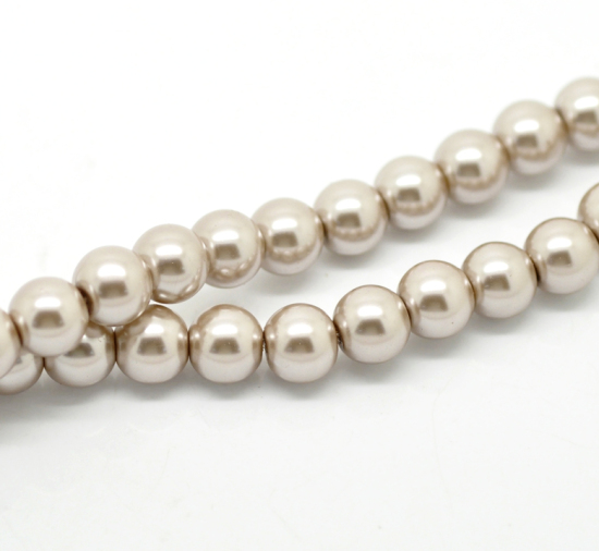 Picture of Glass Pearl Imitation Beads Round Light Coffee About 10mm Dia, Hole: Approx 1mm, 82cm long, 2 Strands (Approx 80 PCs/Strand)