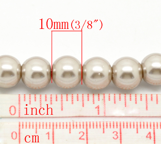 Picture of Glass Pearl Imitation Beads Round Light Coffee About 10mm Dia, Hole: Approx 1mm, 82cm long, 2 Strands (Approx 80 PCs/Strand)