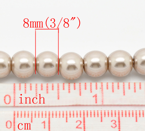 Image de Perles Imitation en Verre Rond Café Nacré 8mm Dia, Taille de Trou: 1mm, 82cm long, 5 Enfilades (Env.110 Pcs/Enfilade)