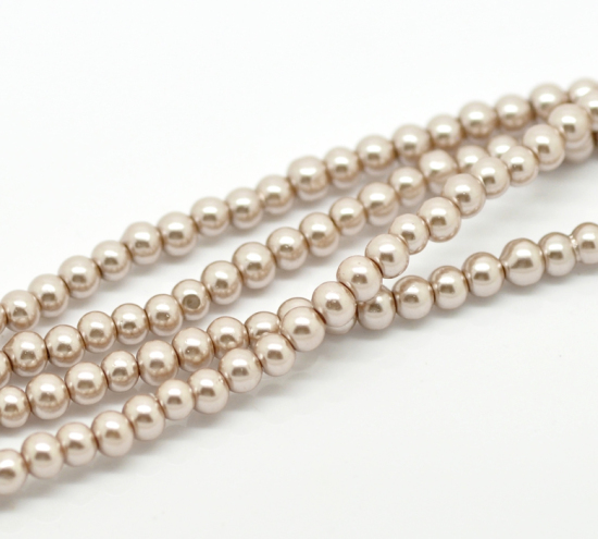 Picture of Glass Pearl Imitation Beads Round Coffee About 4mm Dia, Hole: Approx 1mm, 82cm long, 5 Strands (Approx 210 PCs/Strand)