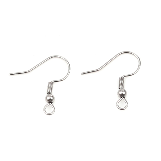 Picture of 304 Stainless Steel Ear Wire Hooks Earring Findings Silver Tone 22mm x20mm( 7/8" x 6/8"), Post/ Wire Size: (21 gauge), 100 PCs