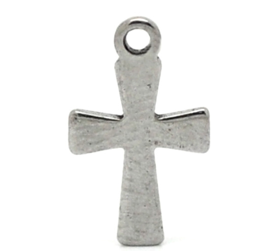 Imagen de Colgantes Acero Inoxidable de Cruz Tono de Plata Rhinestone 12mm x 7mm, 50 Unidades