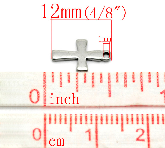 Imagen de Colgantes Acero Inoxidable de Cruz Tono de Plata Rhinestone 12mm x 7mm, 50 Unidades