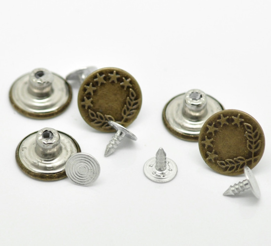 亜鉛合金 ジーンズタックボタン 銅古美 星 17x8mm 8x8mm、50 セット の画像