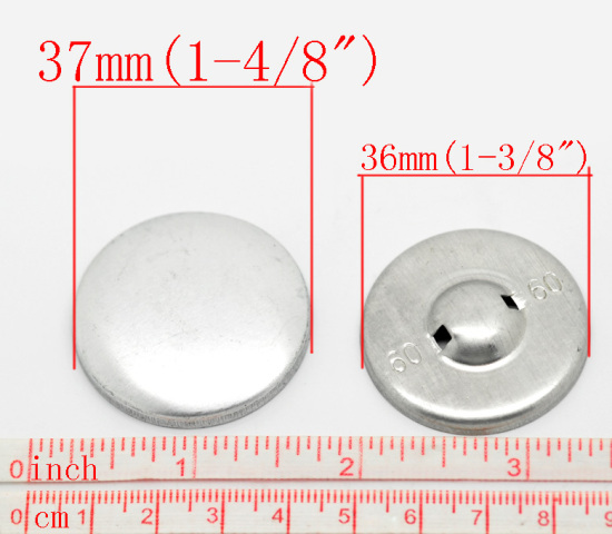 Picture of Aluminum Metal Covered Buttons Round Aluminum Tone Shank Back 37x37mm(1 4/8"x1 4/8") 36x36mm(1 3/8"x1 3/8"), 30 Sets