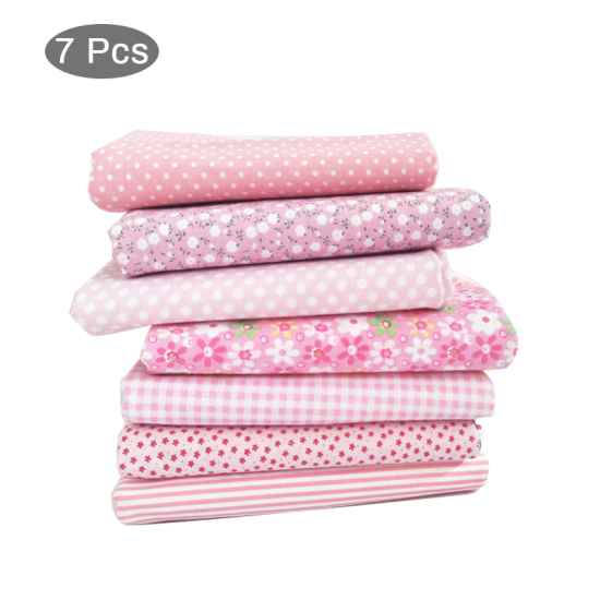 Picture of Pink - Printed Cotton Sewing Quilting Fabrics Floral Stripes Grids Polka Dots Cloth for Patchwork DIY Handmade Cloth 25x25cm 7pcs