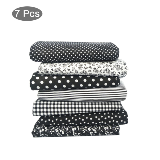 Picture of Black - Printed Cotton Sewing Quilting Fabrics Floral Stripes Grids Polka Dots Cloth for Patchwork DIY Handmade Cloth 25x25cm 7pcs