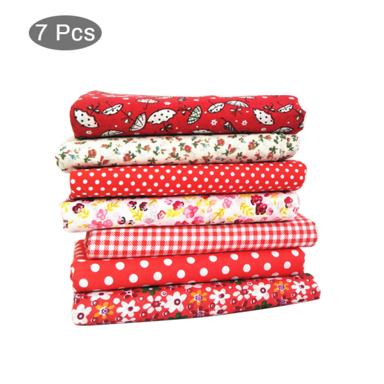 Picture of Red - Printed Cotton Sewing Quilting Fabrics Floral Stripes Grids Polka Dots Cloth for Patchwork DIY Handmade Cloth 25x25cm 7pcs