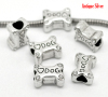 Picture of Zinc Metal Alloy European Style Large Hole Charm Beads Bone Antique Silver Message "Love Dog" Carved 14mmx11mm, 10 PCs