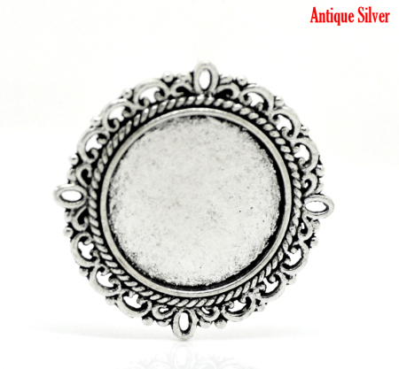 Zinc Based Alloy Cabochon Settings Connectors Round Antique Silver Color (Fits 20mm Dia.) 3.1cm(1 2/8") x 3.1cm(1 2/8"), 20 PCs