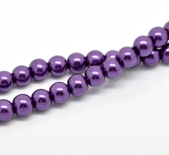 Picture of Glass Pearl Imitation Beads Round Dark Purple About 8mm Dia, Hole: Approx 1mm, 82cm long, 5 Strands (Approx 110 PCs/Strand)