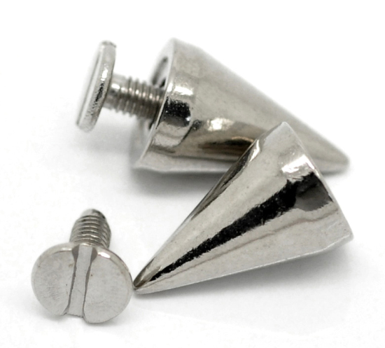 Picture of 20 Sets Zinc Based Alloy & Iron Based Alloy Punk Rivets Spike Studs Cone Screw Back Silver Tone 15mm x 10mm 8mm x 7mm