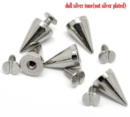 Image de 20 Kits Rivets Goujons à Pointes Punk en Alliage de Zinc & Alliage de Fer Forme Cône Argent Mat 15mm x 10mm 8mm x 7mm