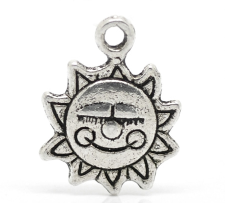 Imagen de Colgantes Aleación del Metal Del Zinc de Sol,Mensaje Plata Antigua Rhinestone hecho con una sonrisa Carved 16.0mm x 12.0mm, 50 Unidades 