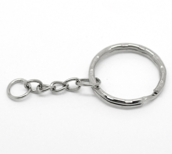 Изображение Кольцо для Ключей и Цепь для Ключей 53мм(2 1/8")， Серебряный Тон, проданные 30 шт/уп
