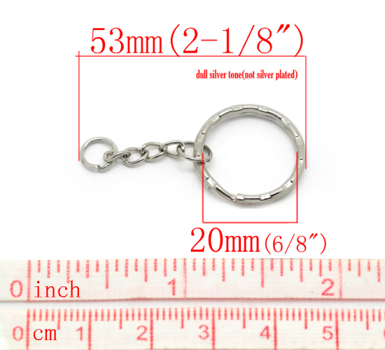 Picture of Iron Based Alloy Keychain & Keyrin Round Silver Tone 53mm, 30 PCs