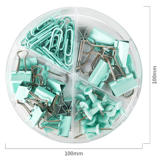 Picture of Mint Green - Paper Clips Binder Clips Push Pins Sets with Acrylic Box for Office Supplies School Accessories and Home Supplies,1 Box
