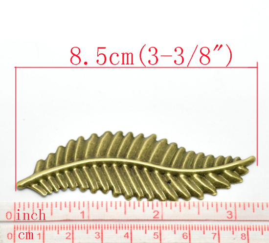 Bild von Bronzefarben Blatt Schmuck Dekoration Applikation 8.5cmx2.8cm,verkauft eine Packung mit 20