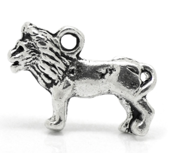 Picture of 20PCs Antique Silver Color Lion Charms Pendants 23mmx15mm( 7/8"x 5/8")