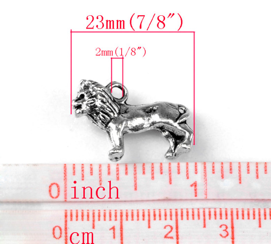 Picture of 20PCs Antique Silver Color Lion Charms Pendants 23mmx15mm( 7/8"x 5/8")