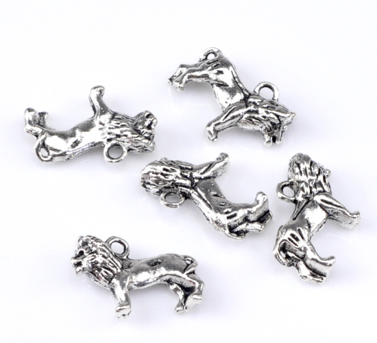 Picture of 20PCs Antique Silver Color Lion Charms Pendants 23mmx15mm( 7/8"x 5/8")