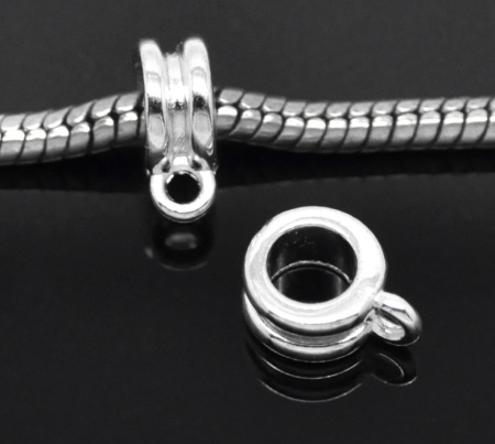 European Style Bails Beads Round Silver Plated 10mm x 8mm, 50 PCs